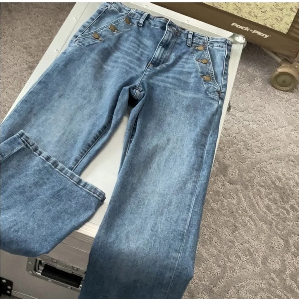 Karl Lagerfeld Blue Denim Jeans with Button Detail - Picture 1 of 6